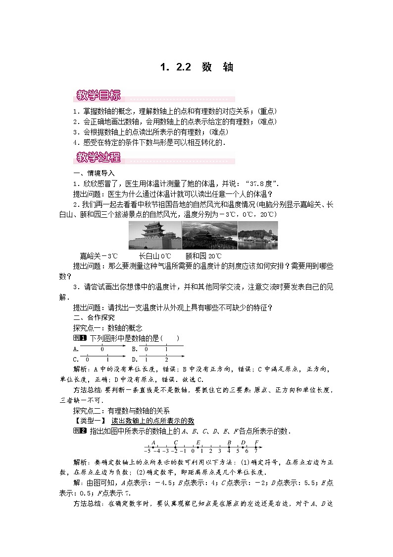 人教版数学七年级上1.2.2 数轴1 教案01