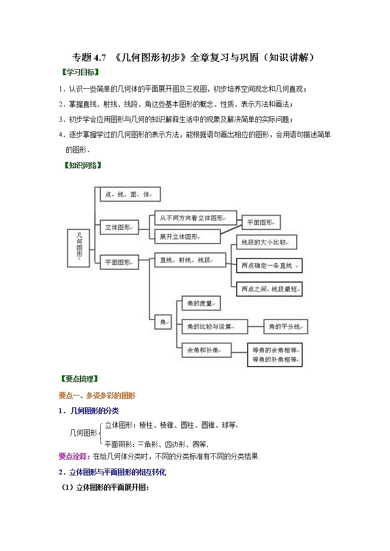 专题4.7 几何图形初步 全章复习与巩固(知识讲解)七年级数学上册基础知识专项讲练(人教版)第1页