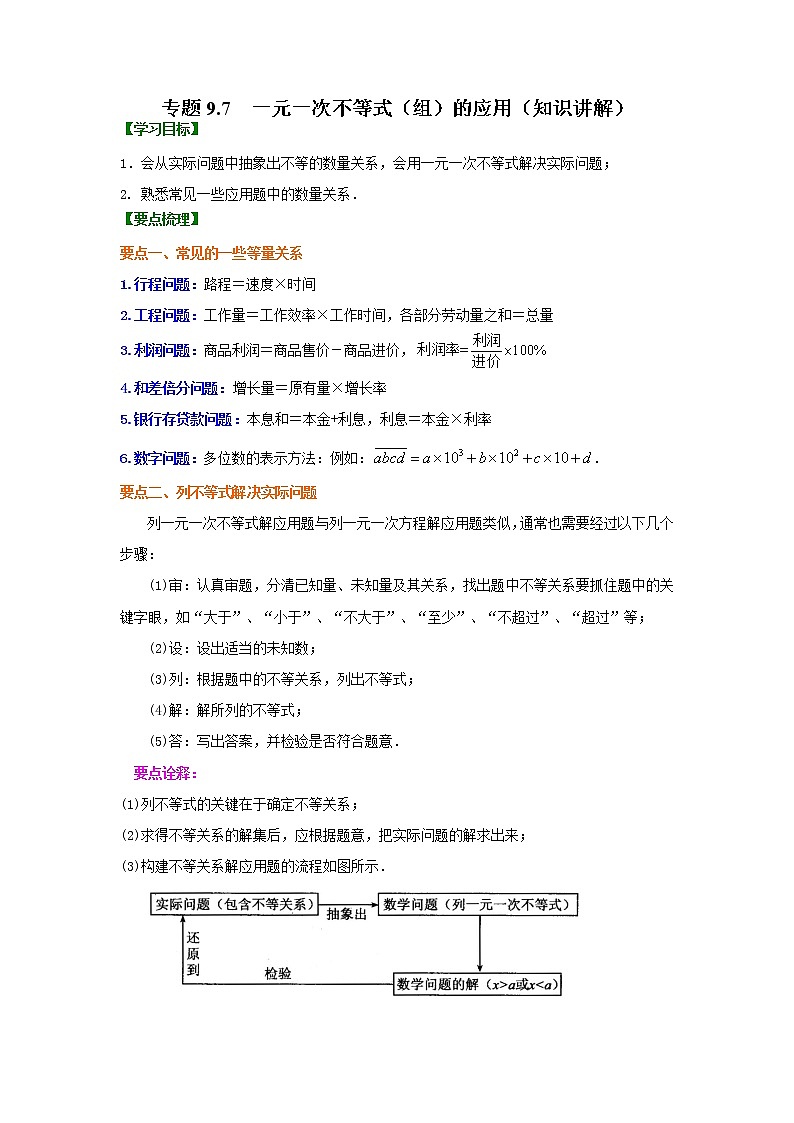专题9.7 一元一次不等式(组)的应用(知识讲解)-2020-2021学年七年级数学下册基础知识专项讲练(人教版)01