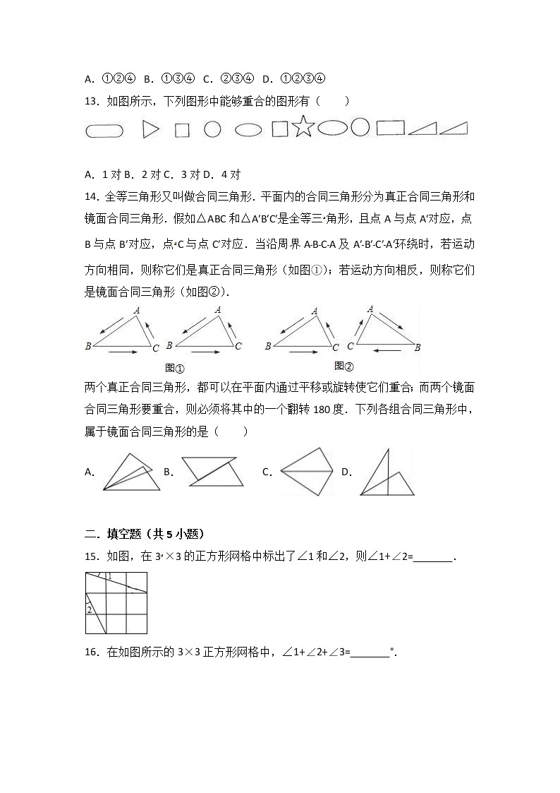 苏科版八年级上册数学同步练习  1.1 全等图形03