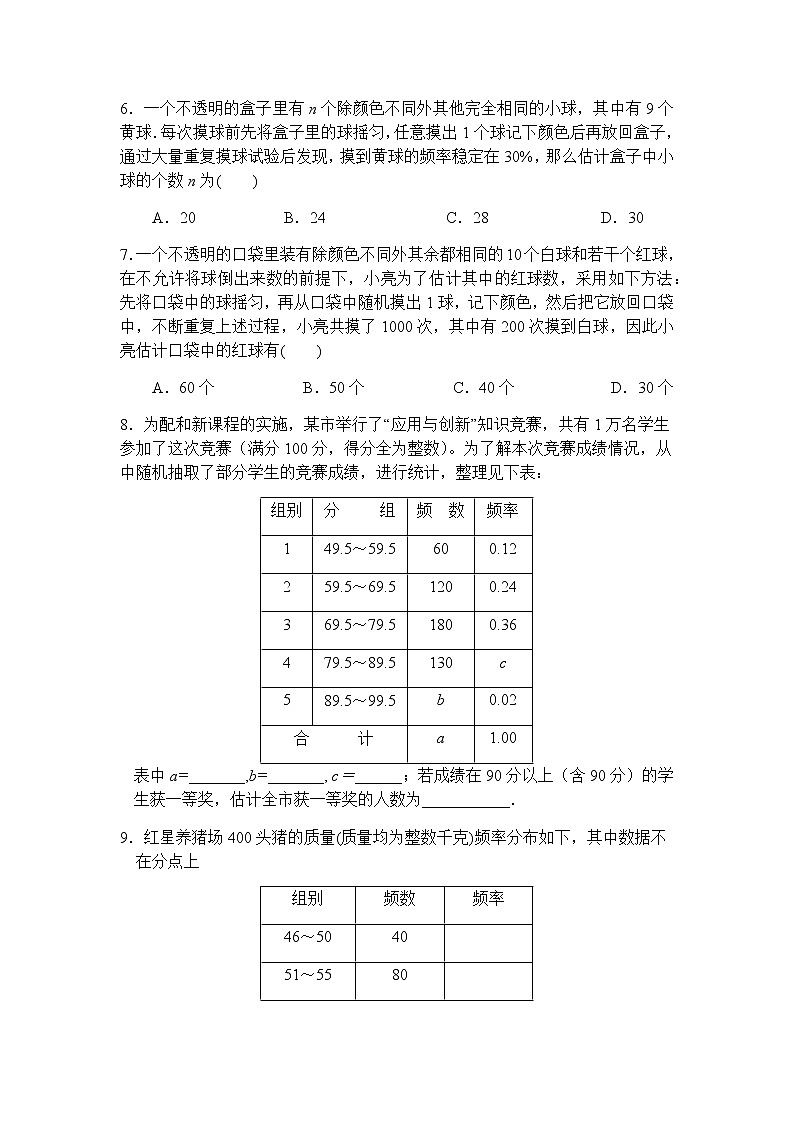 25.3用频率估计概率-人教版九年级数学上册课时互动训练03