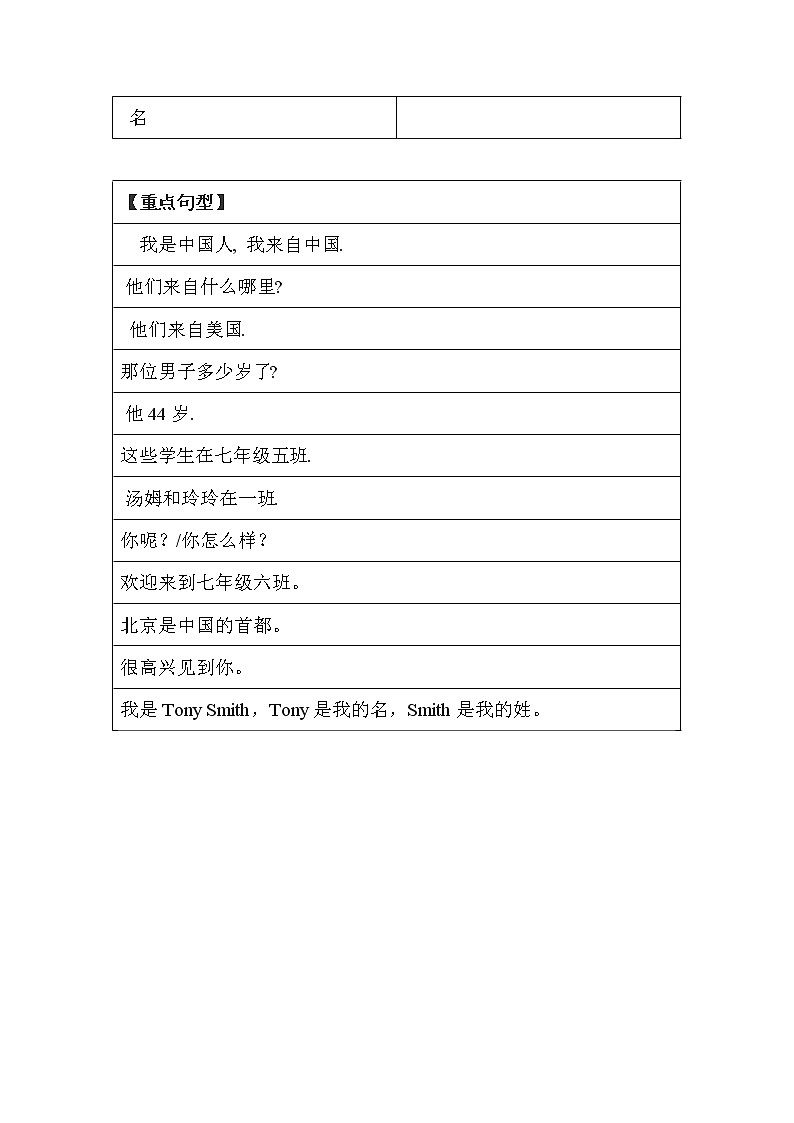 2021-2022外研版七年级上册starter部分Module1-4单词短语句子强化训练学案03