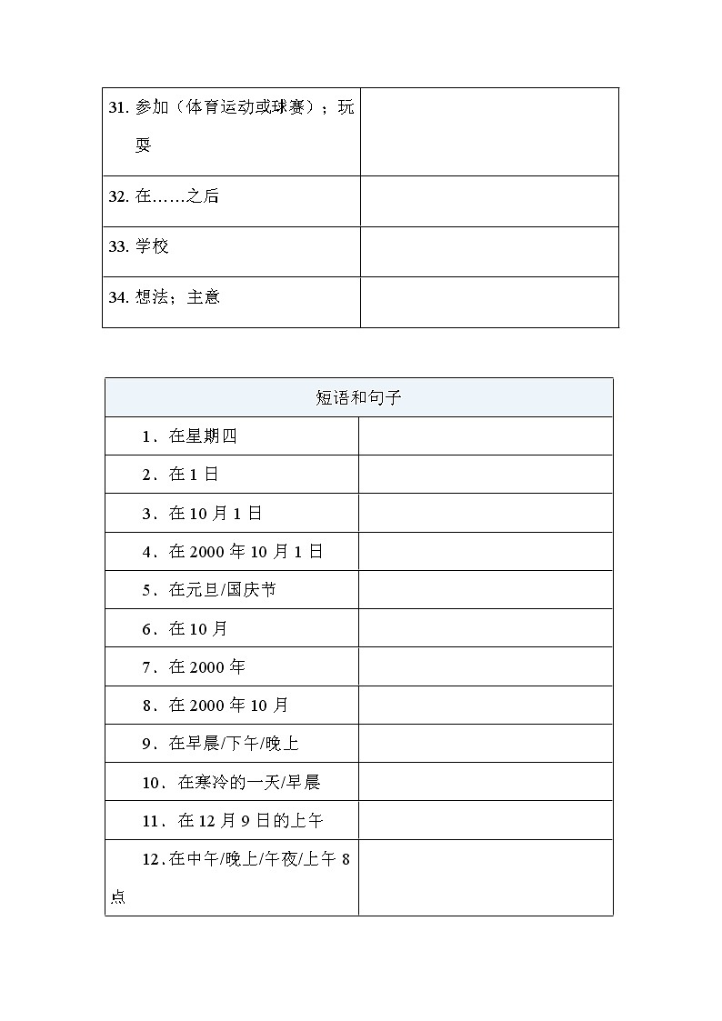 2021-2022外研版七年级上册starter部分Module1-4单词短语句子强化训练学案03