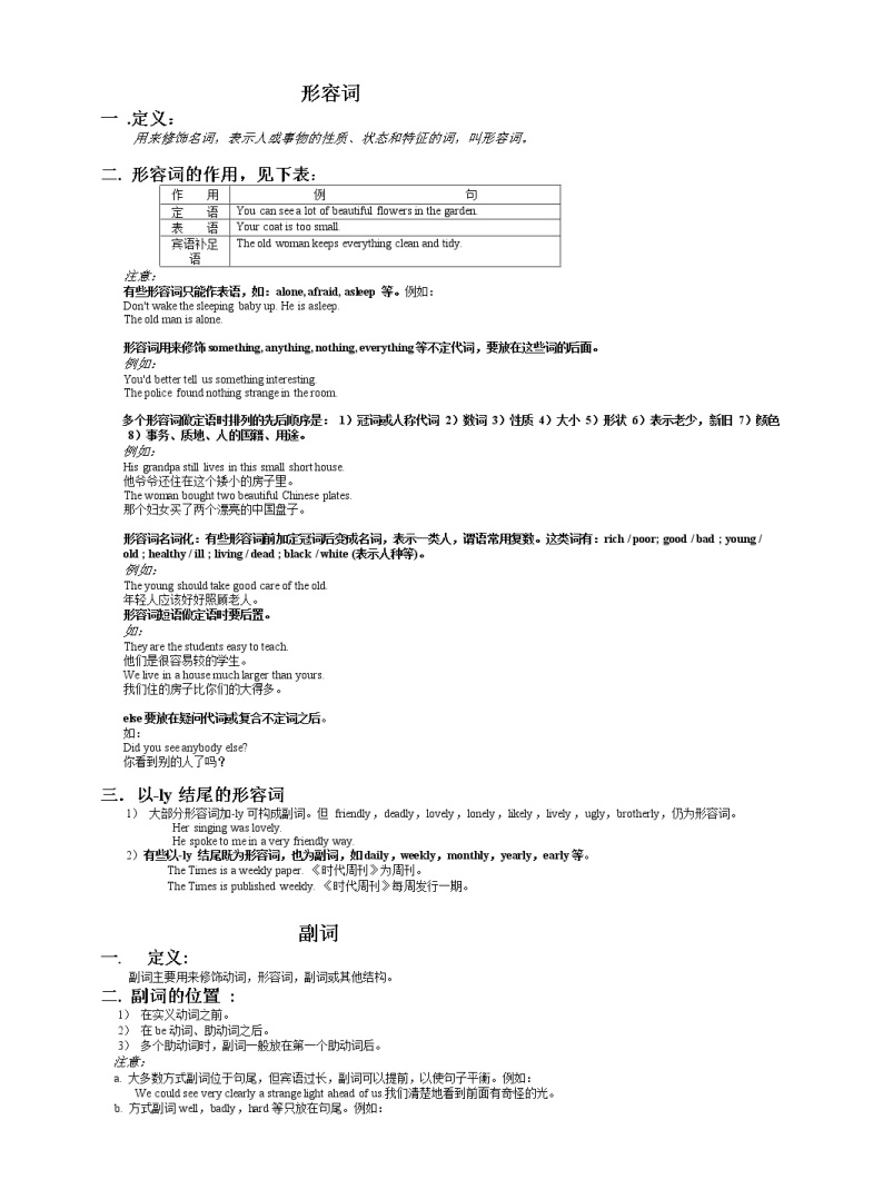 初中英语形容词和副词的讲解和练习学案01