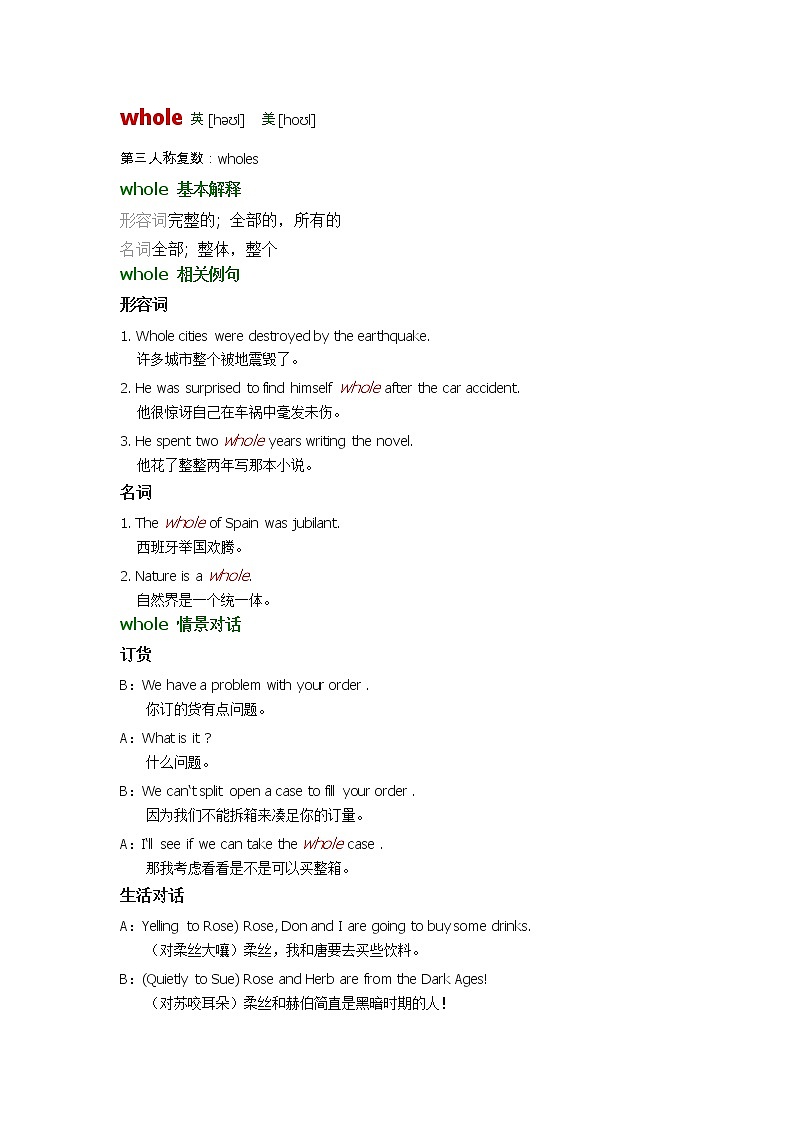 2021-2022学年牛津译林版英语七年级上册unit6 whole词汇讲义01
