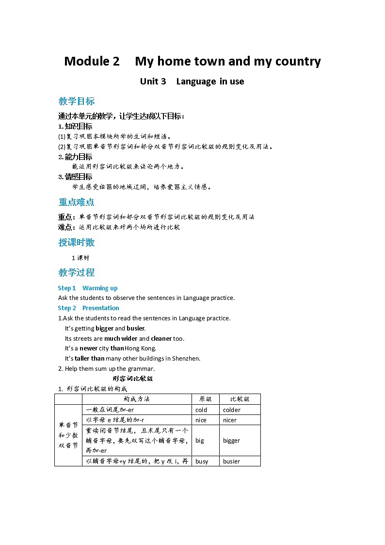 Module 2 My home town and my country Unit3 Language in use教案第1页
