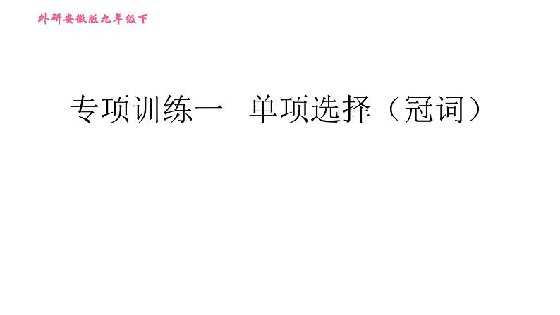 外研版九年级下册英语课件 中考专项训练 专项训练一 单项选择(冠词)第1页