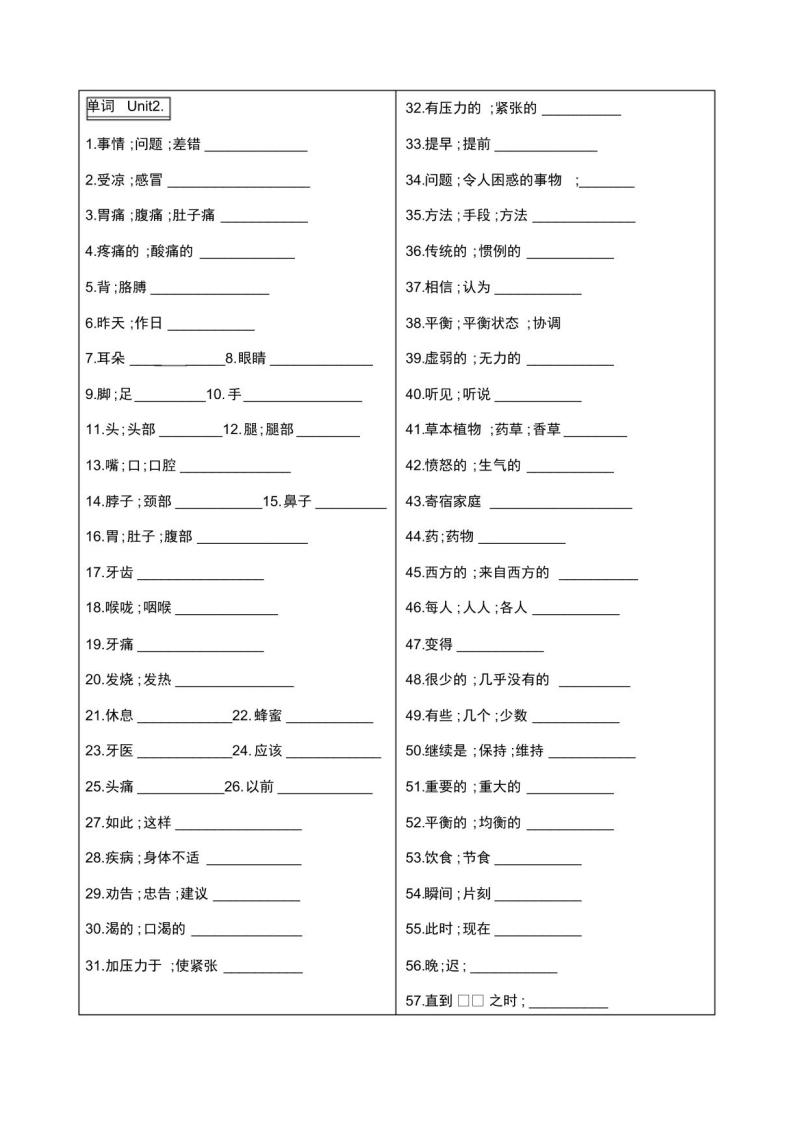 新人教版英语八年级上册单词表和短语表默写PDF（无答案）03
