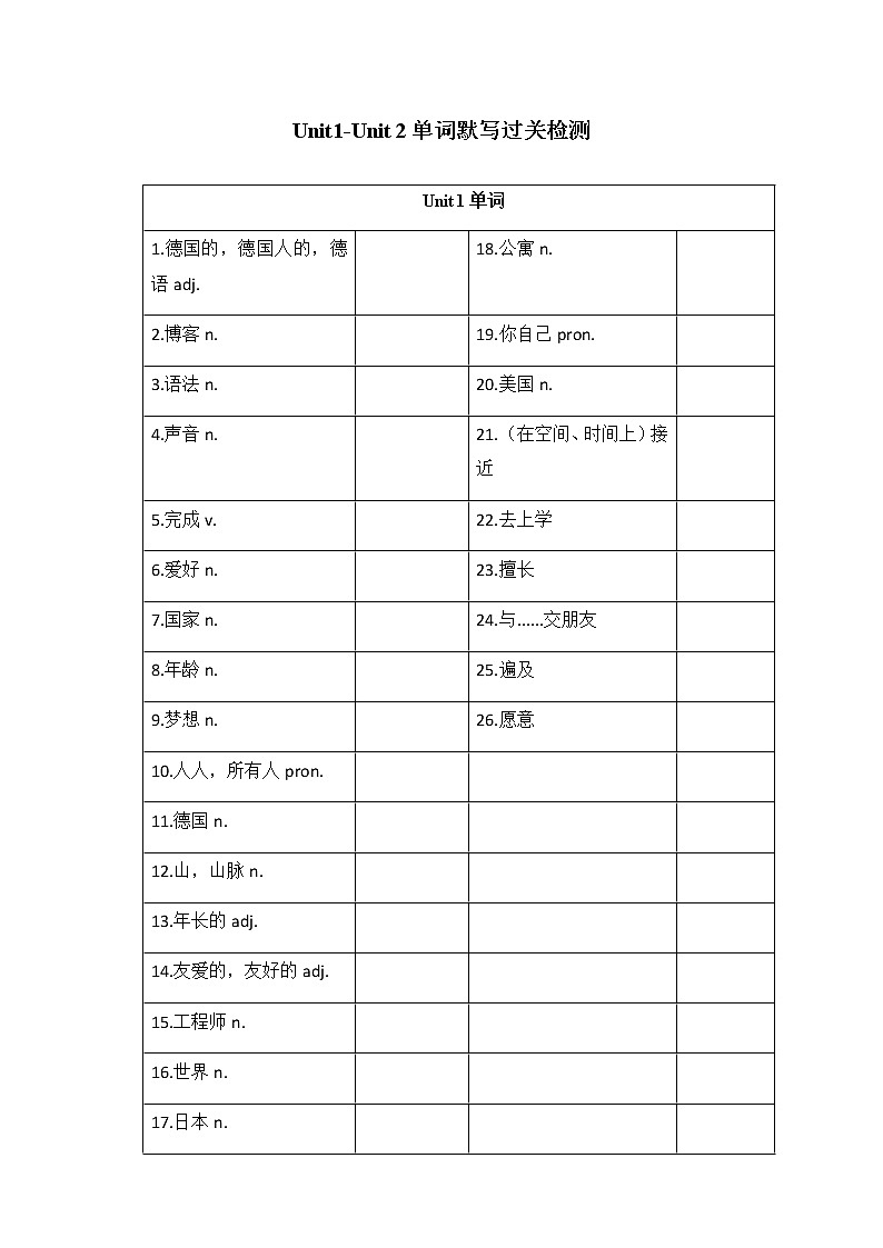 沪教牛津版 七年级上册unit 1-unit 8课后单词短语默写过关检测(无答案)第1页