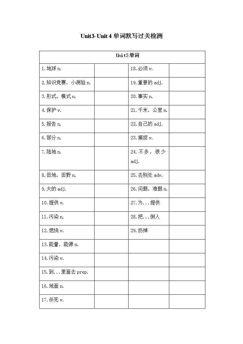 沪教牛津版 七年级上册unit 1-unit 8课后单词短语默写过关检测(无答案)第3页