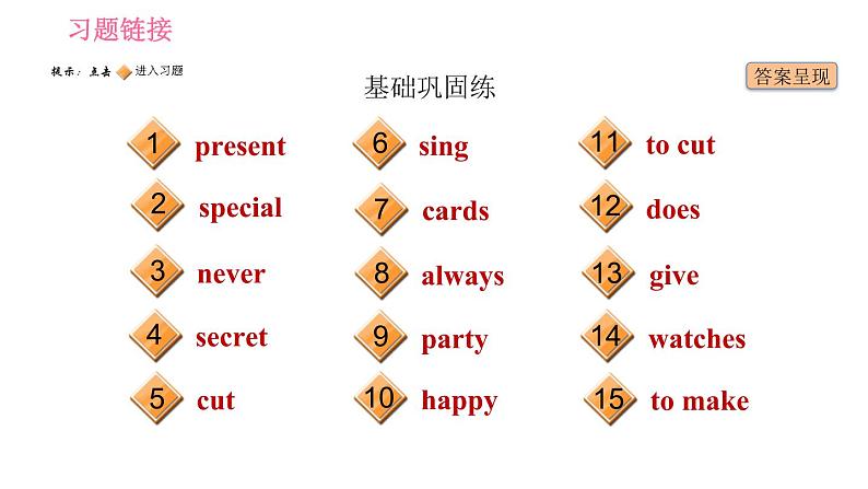 外研版七年级上册英语习题课件 Module8 Unit 1 I always like birthday parties02