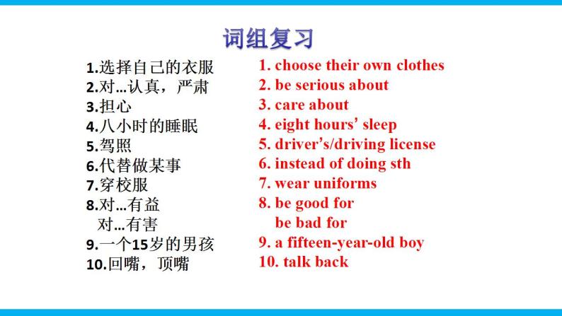 人教新目标九年级英语上册同步单元 Unit 7 Teenagers should be allowed to choose their own clothes单元复习课件+单元必备知识02