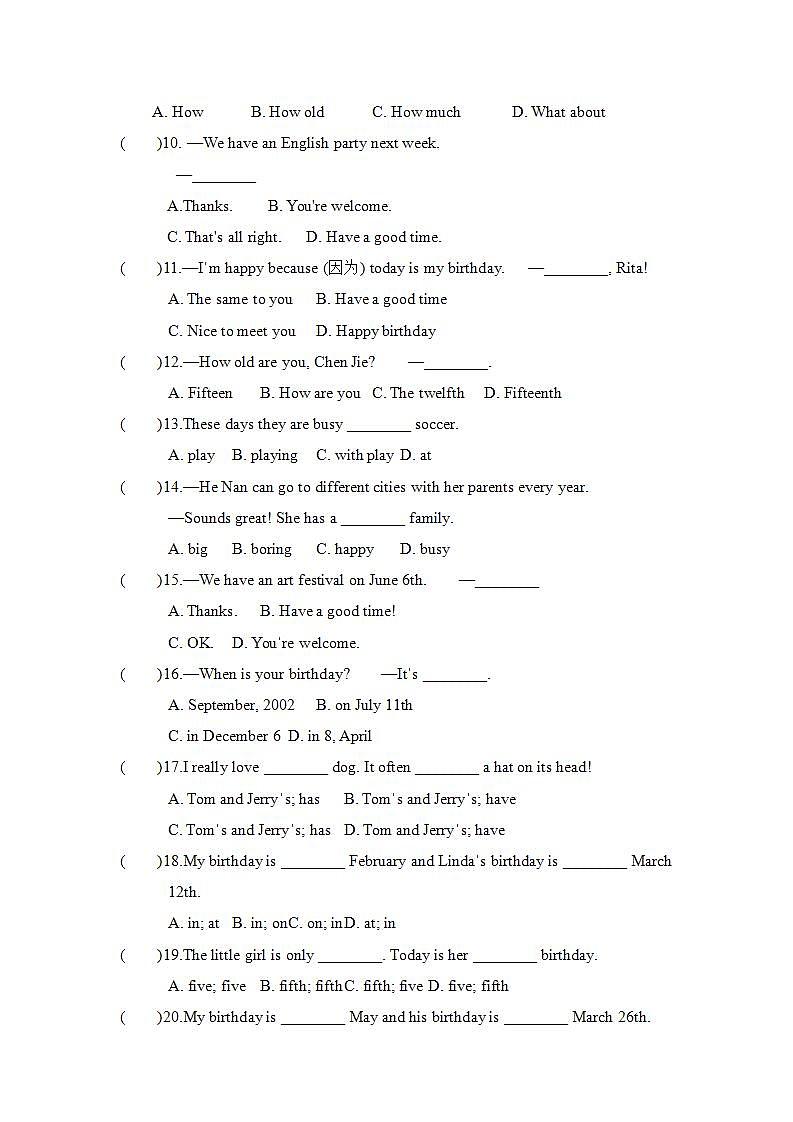 Unit8 语法专练2021-2022人教新目标英语七年级上册(word版含答案)第2页