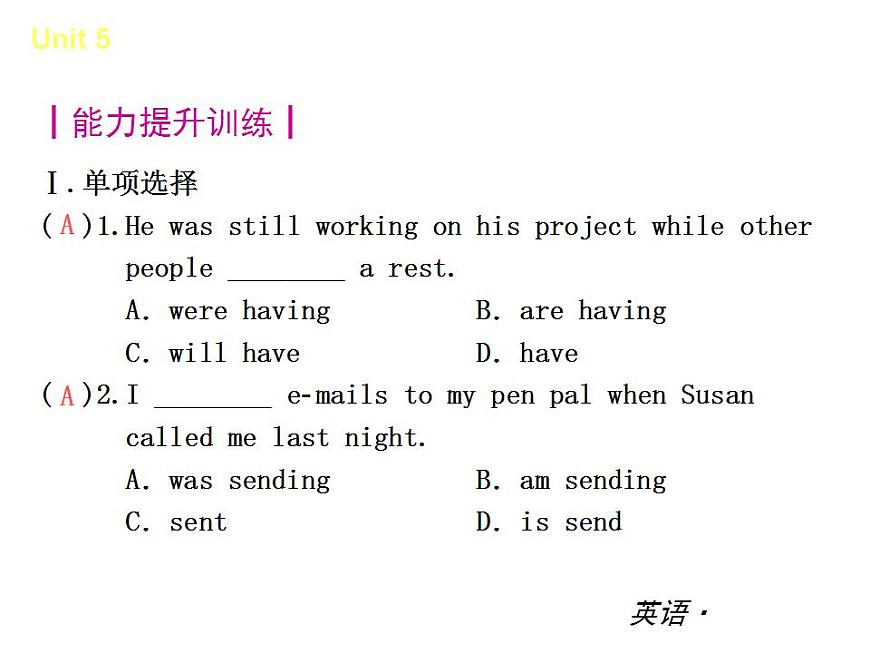 人教版八年級(jí)英語(yǔ)下冊(cè)精品課件：Unit 5 What were you doing when the rainstorm came【單元測(cè)試】第2頁(yè)