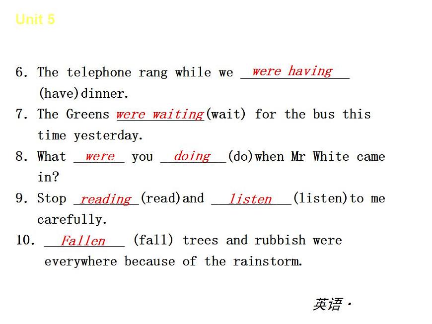 人教版八年級(jí)英語(yǔ)下冊(cè)精品課件：Unit 5 What were you doing when the rainstorm came【單元測(cè)試】第8頁(yè)