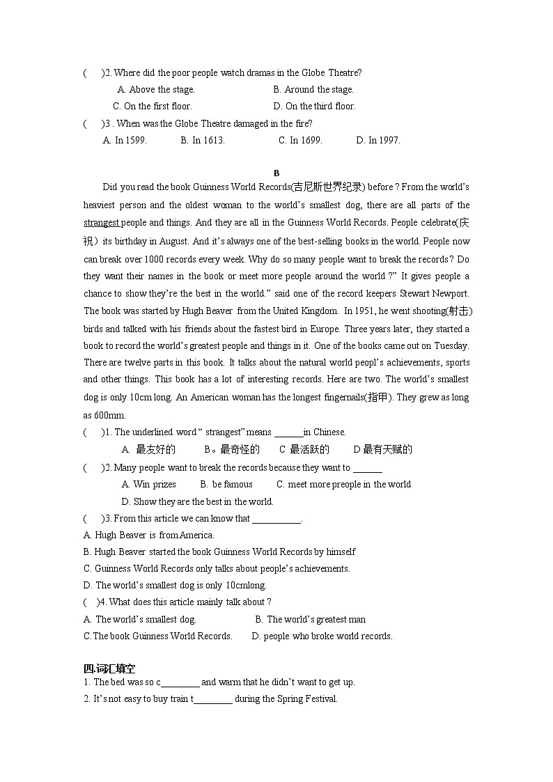 Unit4单元提优测试卷2021-2022学年人教版英语八年级上册(word版含答案)第3页