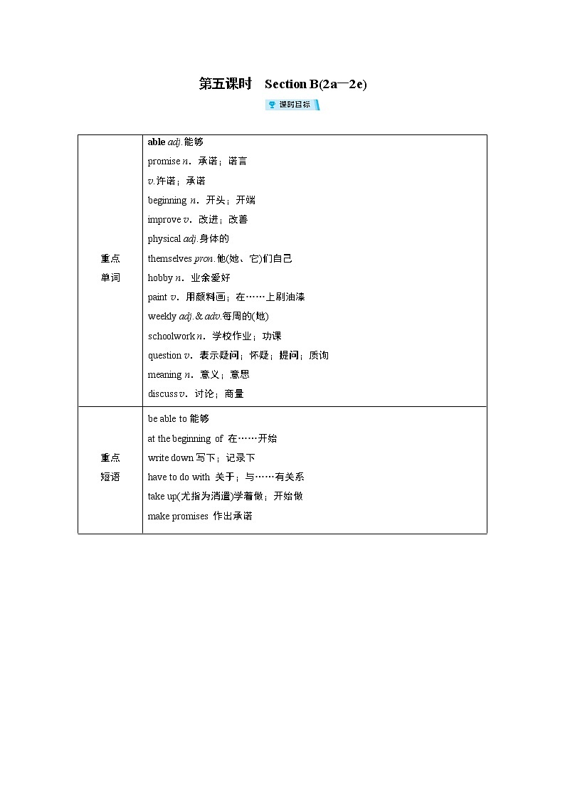 2021-2022学年度人教版八年级英语上册教案 Unit 6 第5课时第1页