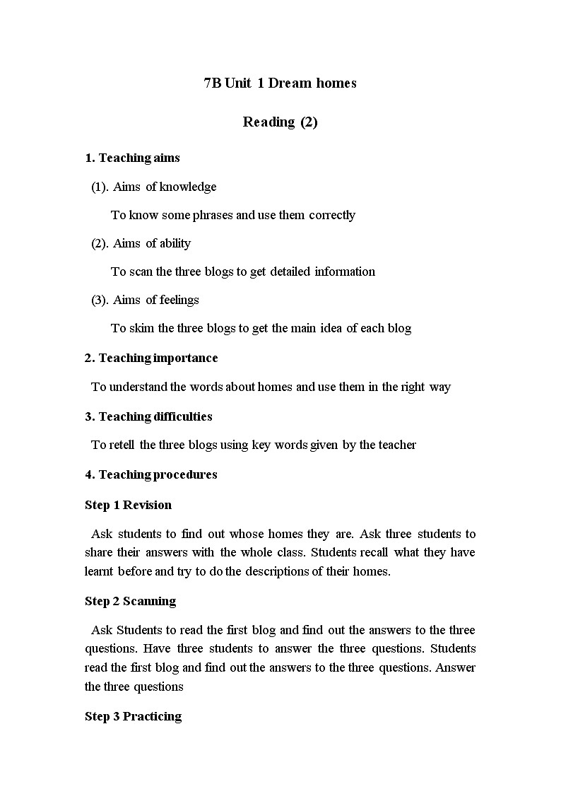 7B Unit 1 Dream homes reading2第1页
