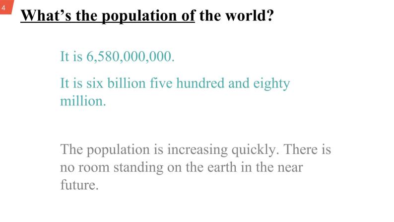 初中英语 外研（新标准）版 八年级上册 Module 9 Population U1 The population in China is about 1.37 billion 课件+教案+同步练习（含答案）04