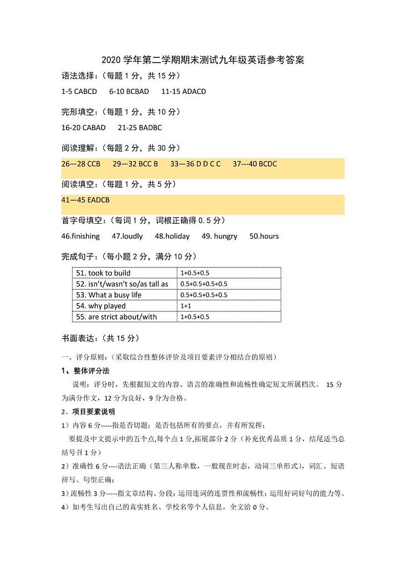 2021年广州市南沙区九年级综合测试(中考一模)英语答案01