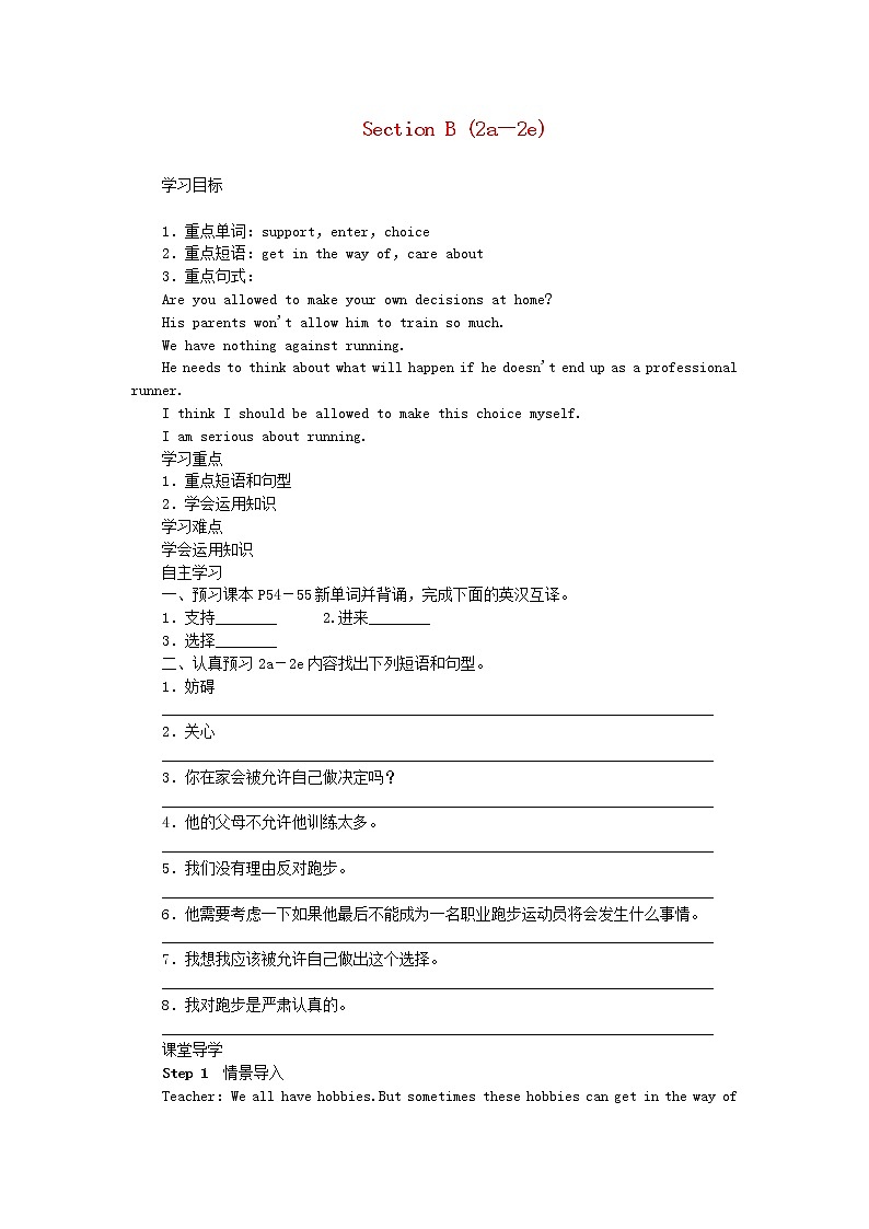 2021-2022学年初中英语九年级全册人教新目标版 Unit7 SectionB2a-2e教案第1页