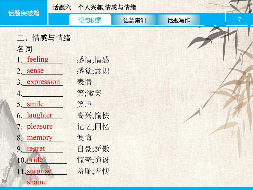2021中考英語復習課件:話題六 個人興趣;情感與情緒(共40張PPT)第7頁
