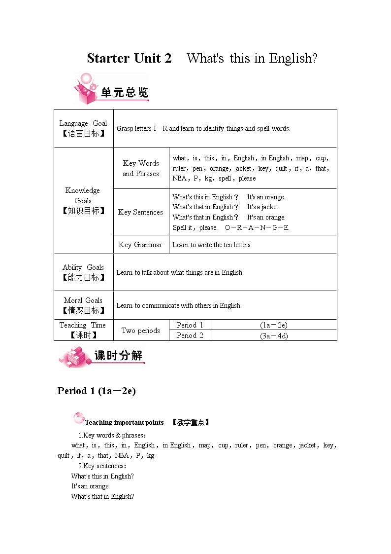 人教版英语七年级上Starter Unit 2 教案第1页