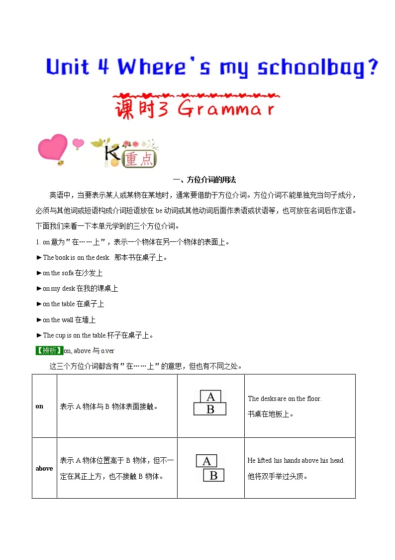 专题4.3  人教（GO FOR IT)七年级英语上册Where’s my schoolbag？  Grammar知识点+练习题学案01