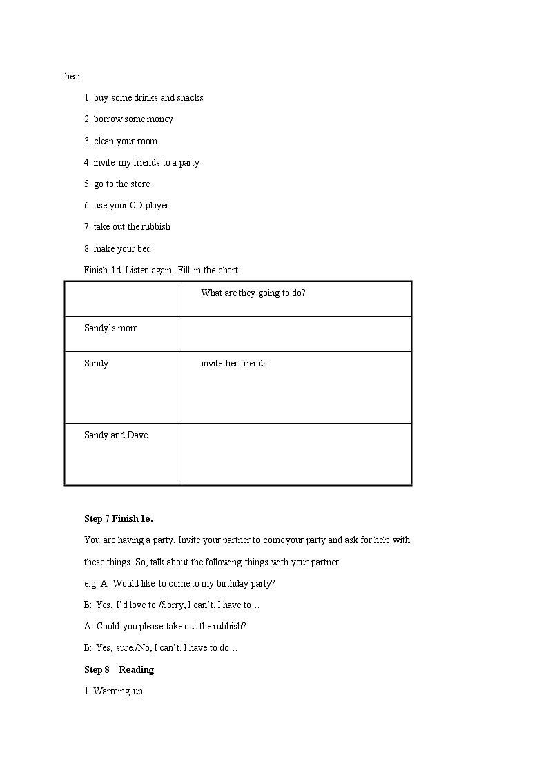 2021-2022学年初中英语八年级上册鲁教版(五四学制)Unit 1 Could you please clean your room Section B(1a-2e)教案02