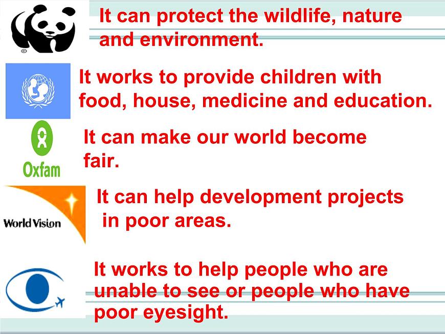 牛津譯林版英語(yǔ)八下 Unit 7 International charities 課件3第4頁(yè)