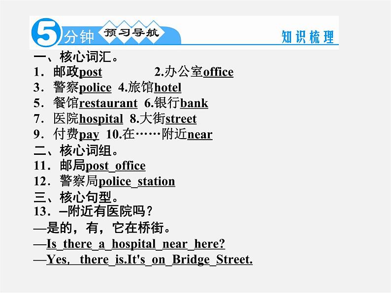 【名师精品】4 Unit 8 Is there a post office near here Section A 1a-1c(预习导航+堂堂清+日日清)课件02