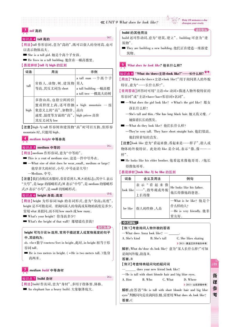 【高效课时通】七年级英语下册 Unit 9 What does he look like备课参考(pdf)(新版)人教新目标版教案第3页