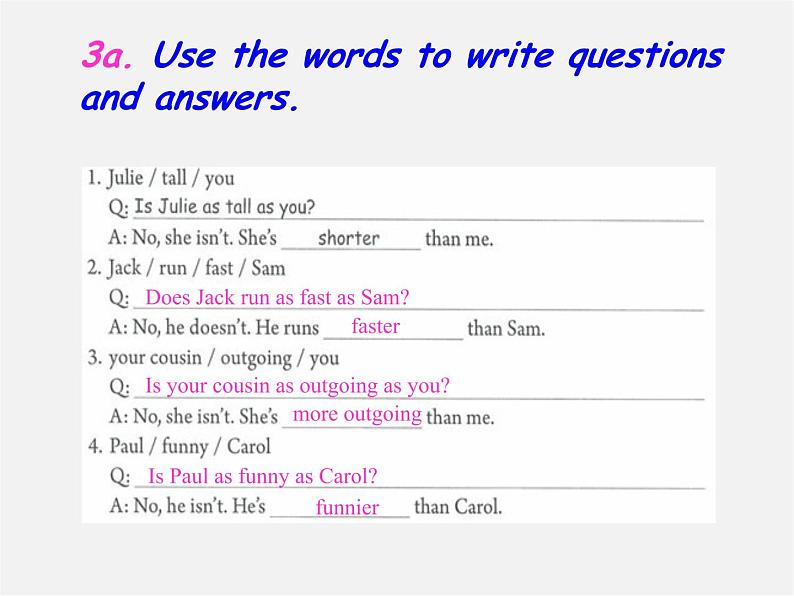 八年级英语上册 Unit 3 I 'm more outgoing than my sister Section A(Grammar Focus-3c)课件第3页