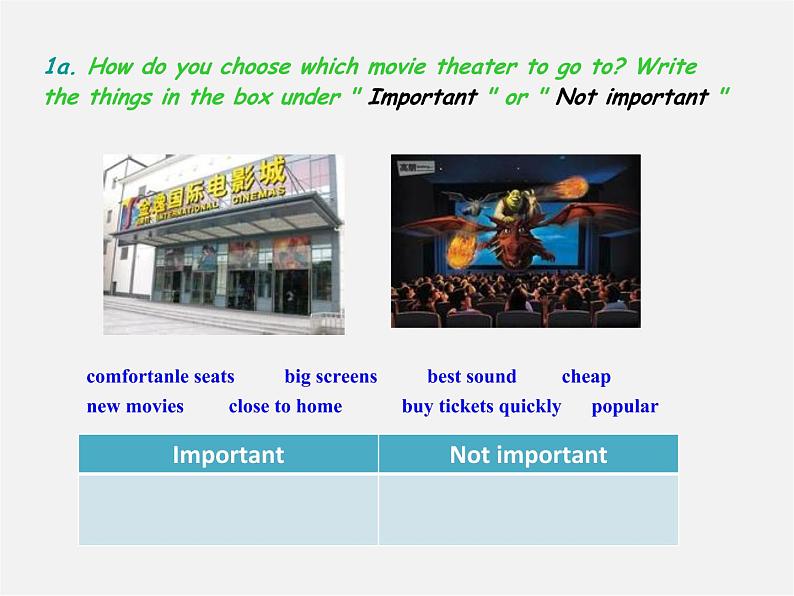 八年级英语上册 Unit 4 What’s the best movie theater Section A(1a-1c)课件第2页