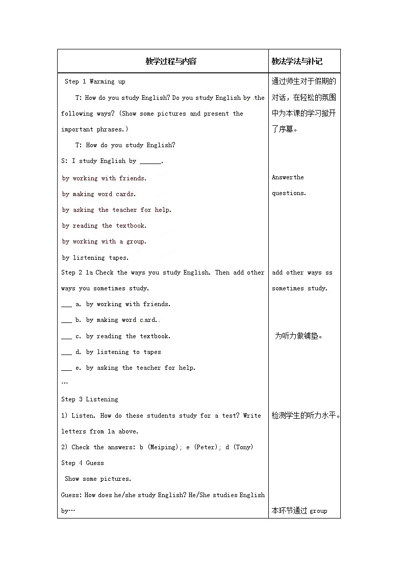 山东省临沂市费城镇初级中学九年级英语全册 Unit 1 How can we become good learners?(第1课时)教案 (新版)人教新目标版第2页
