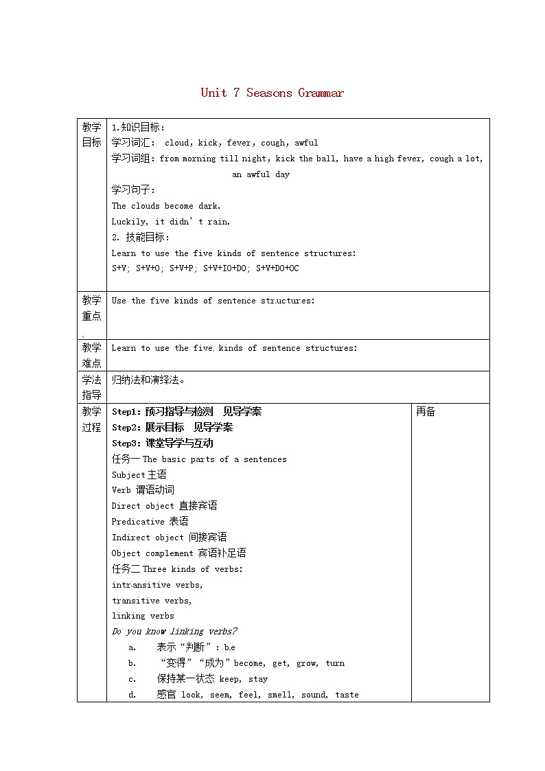 江苏省高邮市龙虬初级中学八年级英语上册 Unit 7 Seasons Grammar教案01