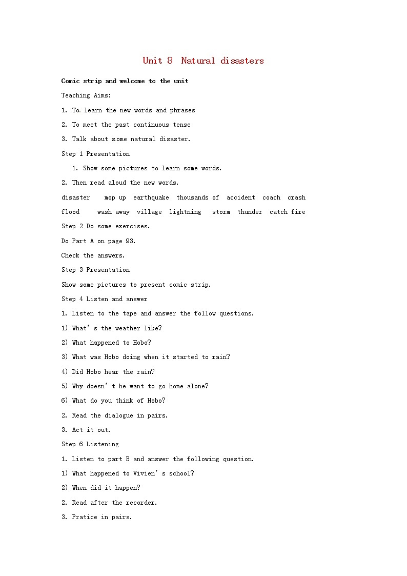 江苏省泰兴市西城初级中学八年级英语上册 Unit 8 Natural disasters Reading II教案01