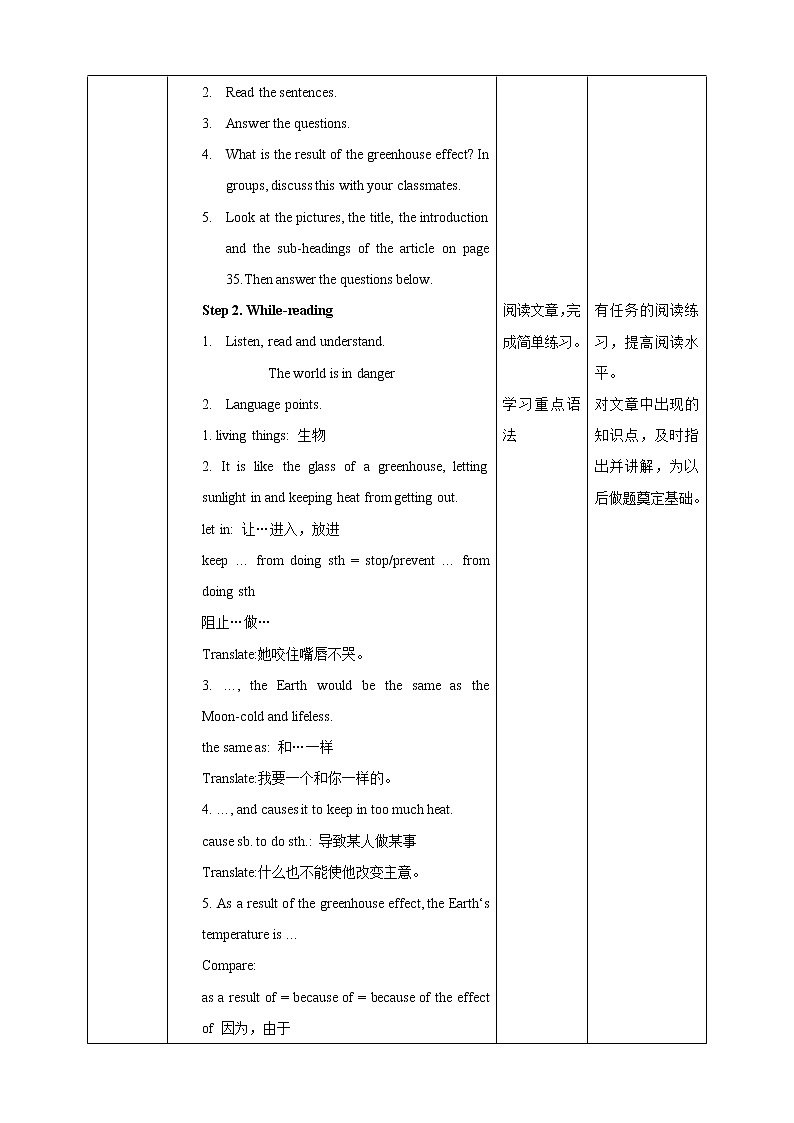Unit 3 The environment Period 1 ReadingⅠ教案第2页