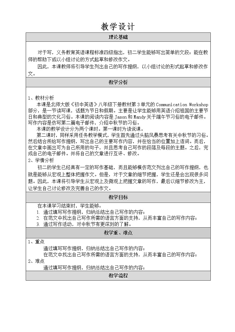 北师大英语八年级下册 Unit 3 CW 第二课时教学设计第1页