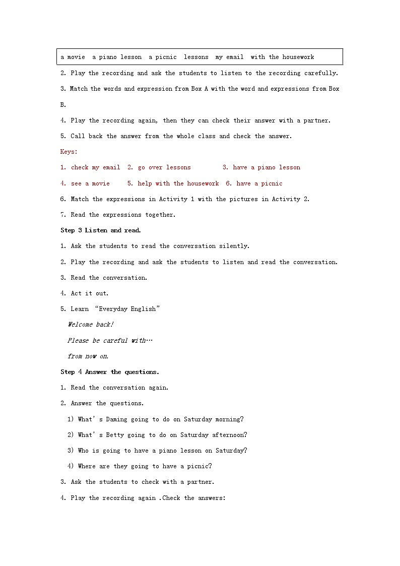 七年级英语下册 Module 3 Making plans Unit 1 What are you going to do at the weekend精品教案第3页