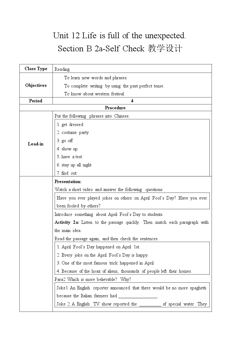 Unit 12 Section B  2a-Self Check课件+全英教案+课前预习+课后练习+音频01