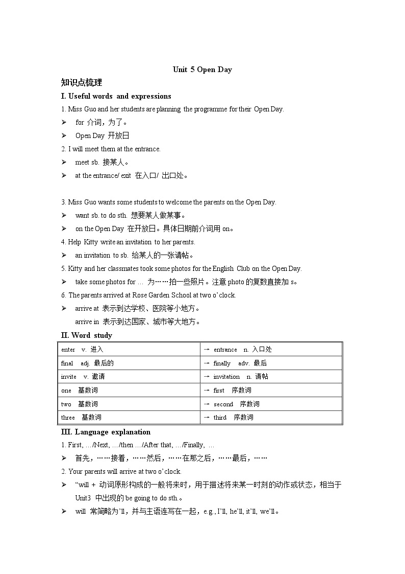 6A  Unit 5 Open Day知识点梳理 + 拓展阅读练习题01