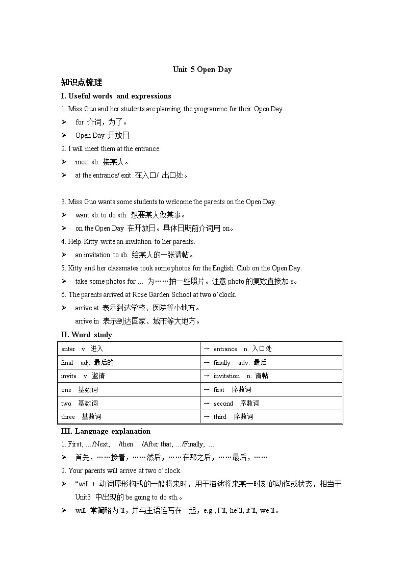 6A Unit 5 Open Day知识点梳理 + 拓展阅读练习题第1页