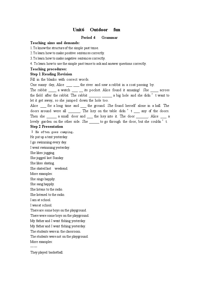 牛津译林版英语七下Unit 6 Outdoor fun 第四课时Grammar课件+教案01