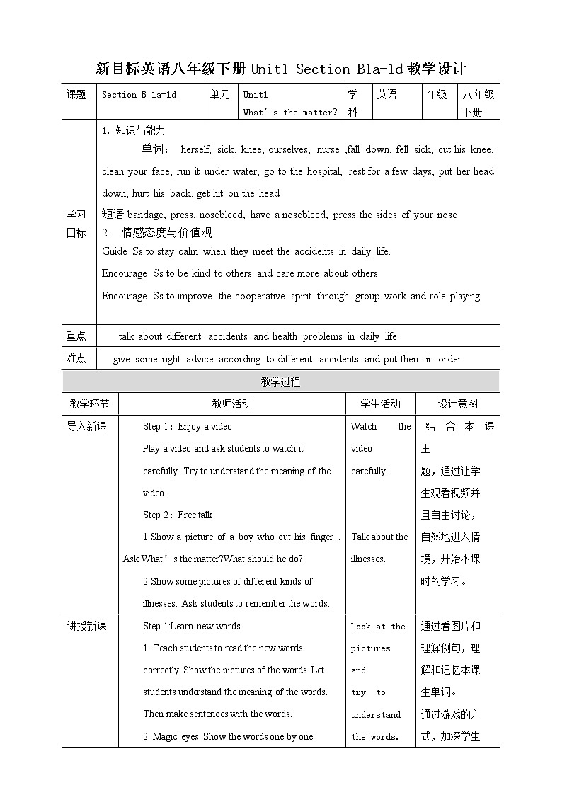 Unit 1 What's the matter?Section B 1a-2d (课件+同步练习+教案设计+素材)01