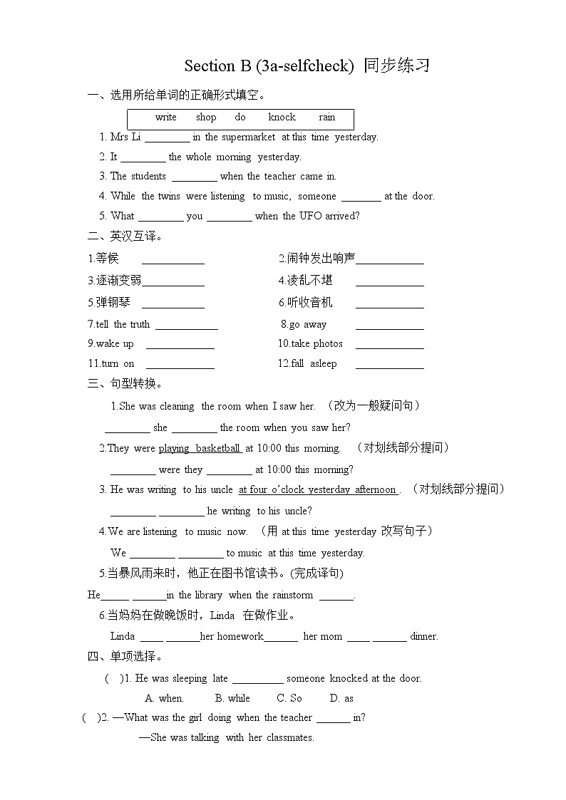 Unit 5 What were you doing when the rainstorm came Section B 3a-self check (课件+同步练习+教案设计)01