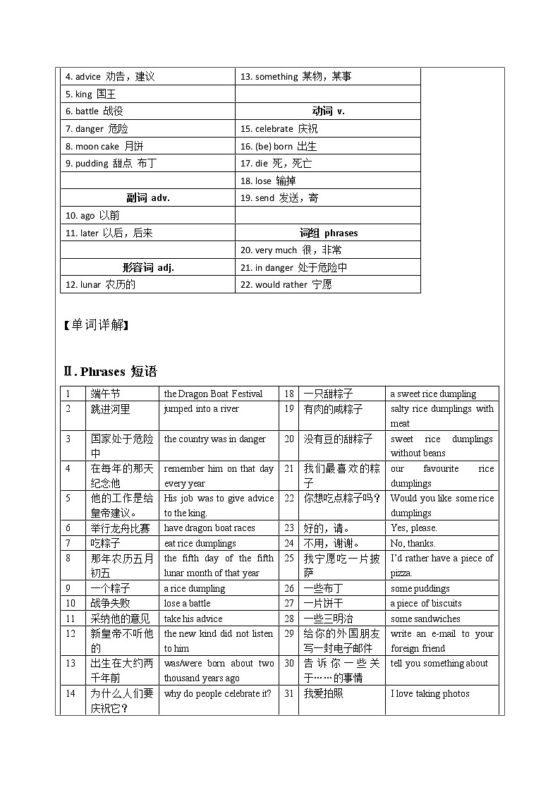 牛津上海版六年级下英语学案Unit 3 Dragon Boat Festival第2页