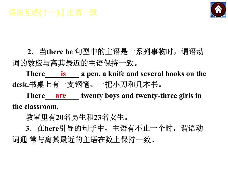【中考复习方案】(人教版)九年级英语复习课件:语法互动十一 主谓一致(共12张PPT)04