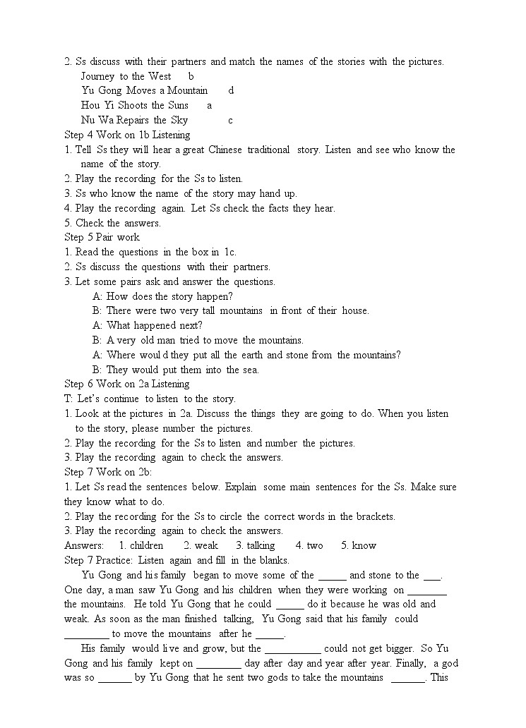 Unit 6 An old man tried to move the mountains. Period 1(Section A 1a-2d)(课件+教案+练习+学案)02