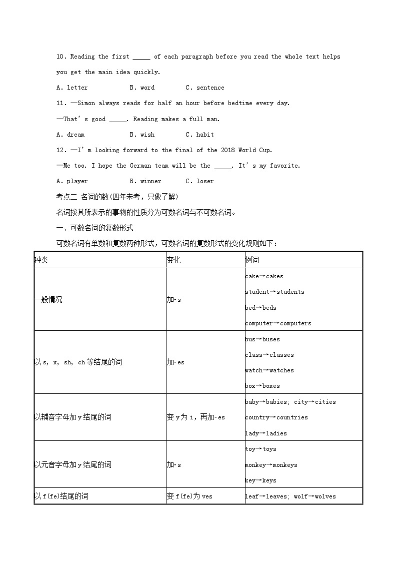 (通用版)中考英语二轮语法专项复习《名词》考点剖析 (含答案)第2页